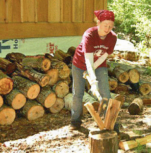 Voluntary Simplicity, Woman chopping wood