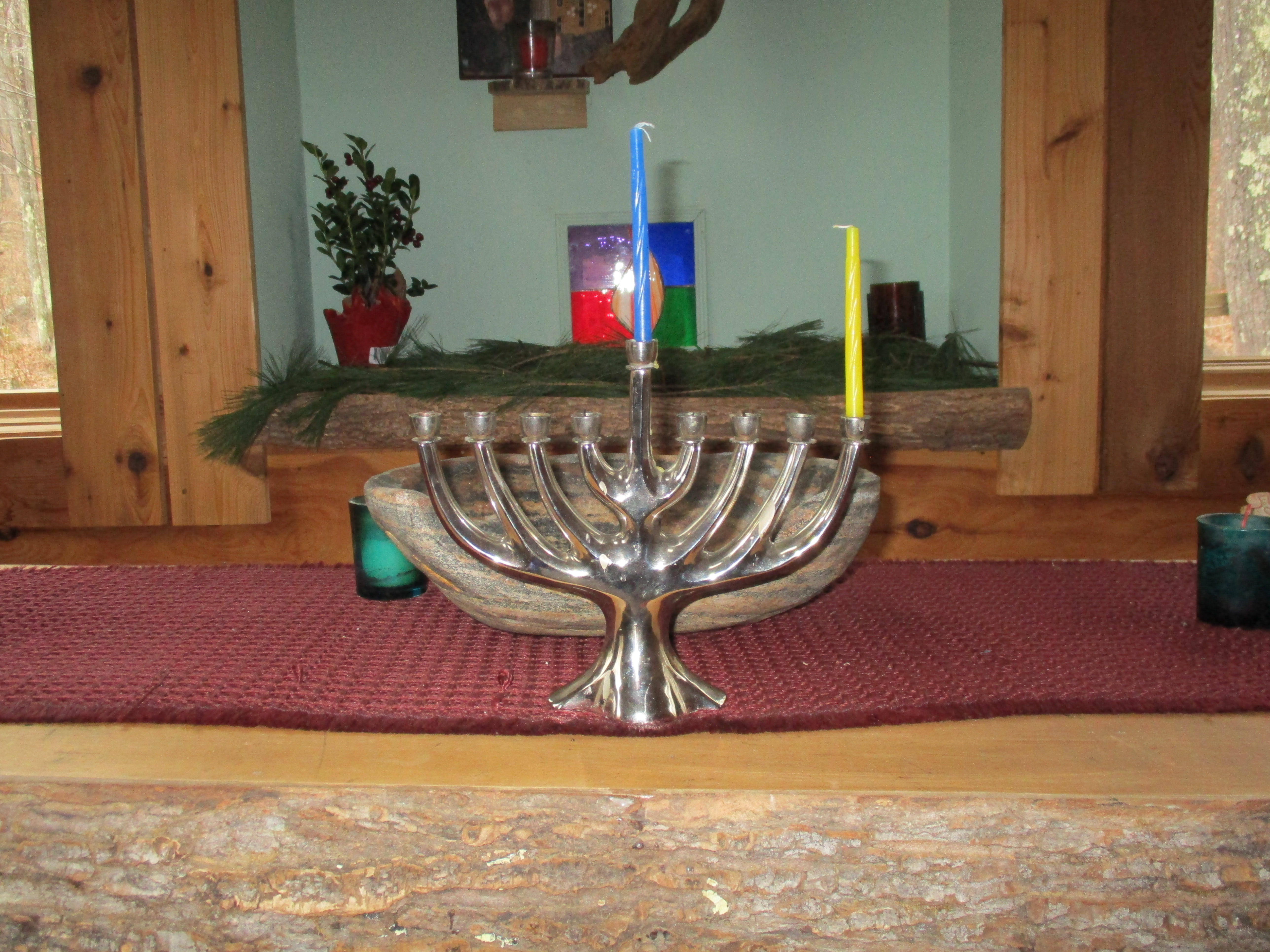 Menorah, lent by Jewish community member, in Agape chapel